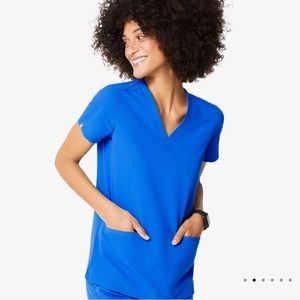 Figs Three Pocket Scrub Top Royal Blue